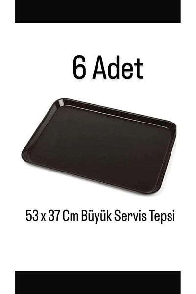 Store 6-piece Large Size Black Plastic Dining Hall Tray - 53x37 Cm Restaurant Service