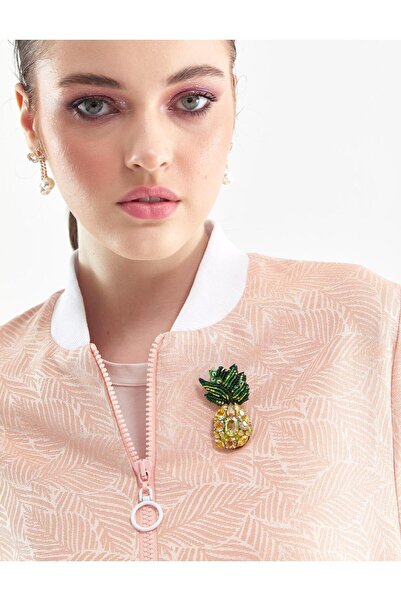 Kayra Peach Brooched Bomber Jacket