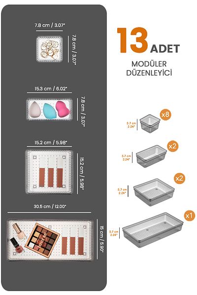 Meleni Home 13-piece Anthracite Cosmetic and Make-up Organizer - In-cabinet Organizer