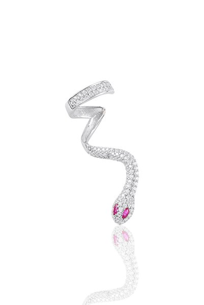 Söğütlü Silver Gümüş Rodyumlu Kök Yakut Ve Zirkon Taşlı Kıkırdak Yılan Küpe S...
