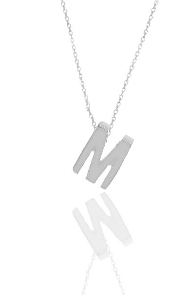 Söğütlü Silver Gümüş Rodyumlu Üç Boyutlu Minimal M Harf Kolye Sgtl11181m
