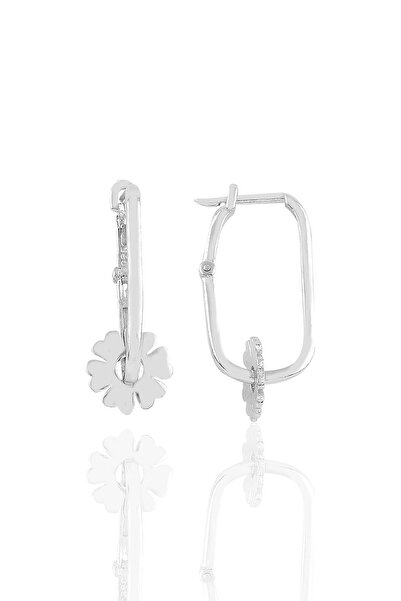 Söğütlü Silver Gümüş Rodyumlu Yonca Göçmen Küpe Sgtl10420rodaj