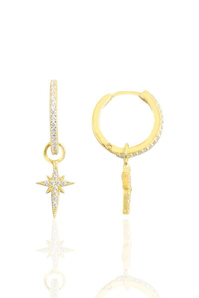 Söğütlü Silver Gümüş Altın Yaldızlı Zirkon Taşlı Kutup Yıldızı Halka Küpe Sgtl11306kutup