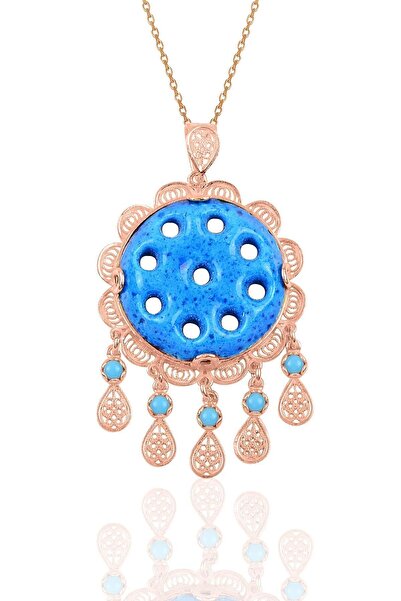 Söğütlü Silver Gümüş Rose Dokuz Delikli Telkari Süryani Nazar Boncuğu Kolye S...