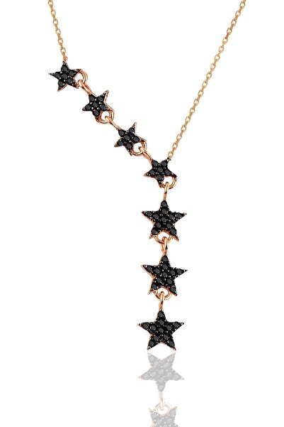 Söğütlü Silver Gümüş Rose Yeni Siyah Taşlı Kayan Yıldızlar Kolye Sgtl11183rose