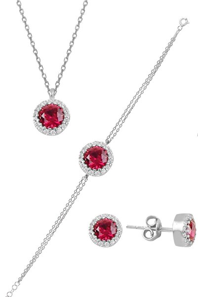 Söğütlü Silver Gümüş Rodyumlu Zirkon Ve Kök Yakut Taşlı Pırlanta Modeli Üçlü ...