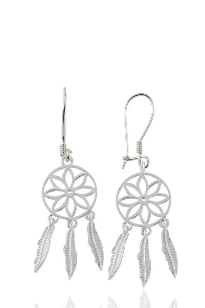 Söğütlü Silver Gümüş Beyaz Altın Rodyumlu Düş Kapanı Sallantılı Küpe SGTL1221...
