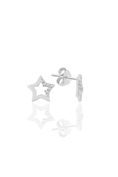 Söğütlü Silver Gümüş rodyumlu zirkon taşlı yıldız küpe SGTL11120RODAJ