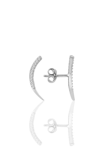 Söğütlü Silver Kadın Gümüş Rodyumlu Zirkon Taşlı Ay Modeli Küpe Sgtl9936rodaj