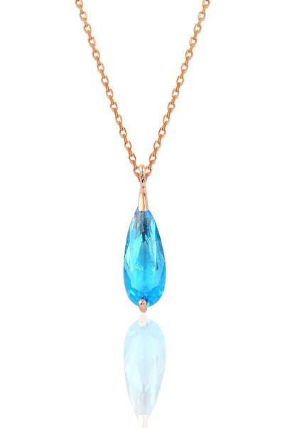 Söğütlü Silver Gümüş Rose Akuamarin Taşlı Damla Modeli Kolye Sgtl10204akua
