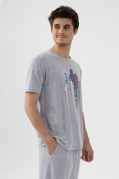 koza iç giyim Set de pijama cu imprimeu Melange gri pentru bărbați cu pantaloni scurți