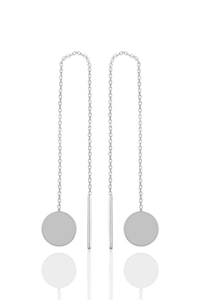 Söğütlü Silver Gümüş Rodyumlu Pul Gümüş Zincir Küpe Sgtl10686rodaj