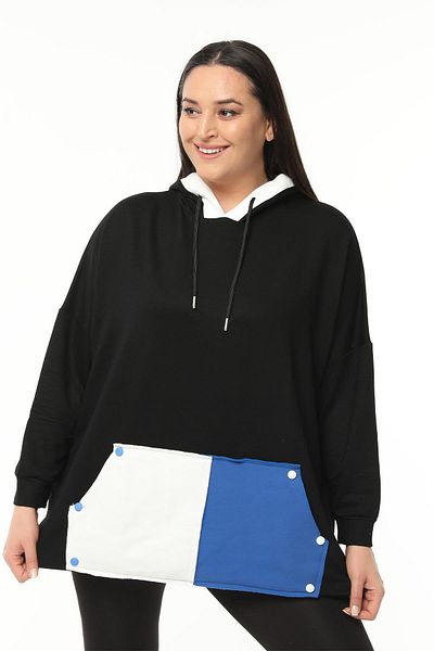 Ebsumu Women's Plus Size Extra Comfortable Fit Colorful Kangaroo Pocket Black Sweatshirt