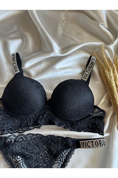 MODELLİFE Set de lenjerie de corp cu sârmă, căptușit, căptușit, cu dantelă, cauciuc, piatră