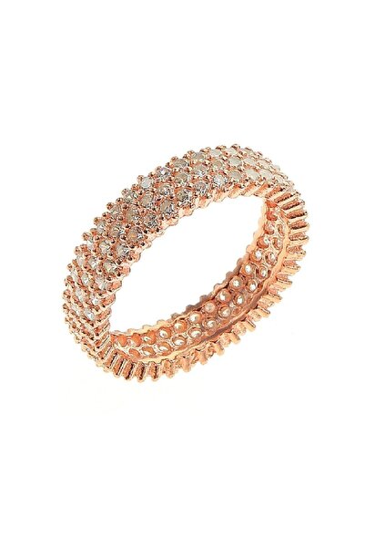 Söğütlü Silver Kadın Tamtur Üç Sıralı Zirkon Taşlı Yüzük Rose-18 SGTL5734