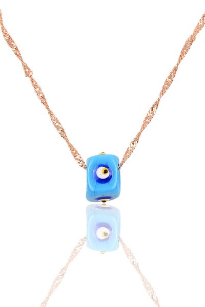 Söğütlü Silver Gümüş  Singapur Zincirli Mineli Turkuaz Kolye Sgtl10043