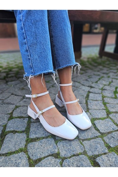 EPTC Mary Jane Narrow Fit White Patent Leather Vintage Square Blunt Toe Thick Heels Shoes 1No Should Be Big