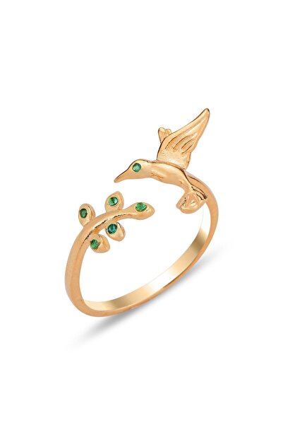 Söğütlü Silver Gümüş rose yeşil taşlı üstten ayarlanabilir kırlangıç yüzük SG...