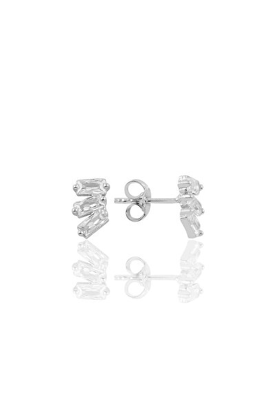 Söğütlü Silver Gümüş Rodyumlu Üç Baget Taşlı Küpe Sgtl10759rodaj