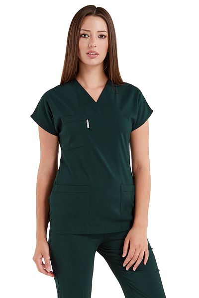 Alsancak Üniforma Σκούρο πράσινο Lycra χοντρό ύφασμα Scrubs Doctor Nurse Jersey χειρουργική στολή με νυχτερίδα