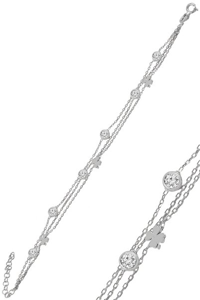 Söğütlü Silver Gümüş Rodyumlu Zirkon Taşlı Yonca Figürlü Bileklik Sgtl11015rodaj