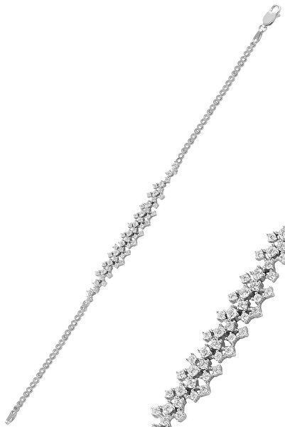 Söğütlü Silver Gümüş Beyaz Altın Rodyumlu Pırlanta Modeli Zirkon Taşlı Bilekl...