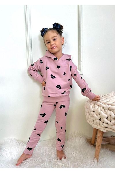 LİLLYPİCCA Heart Patterned Hooded Sweatshirt and Sweatpants Set