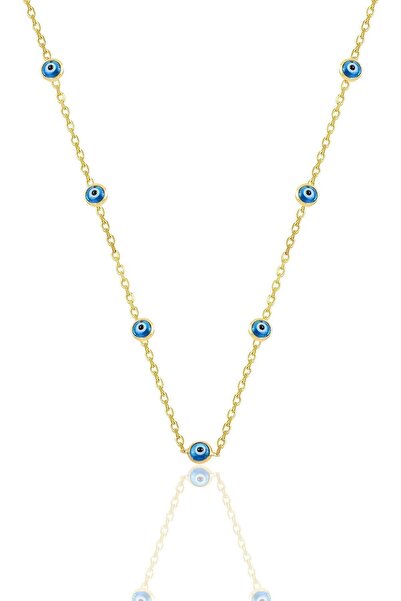 Söğütlü Silver Gümüş Altın Yaldızlı, Cam Göz Nazar Gümüş Kolye Sgtl10609gold