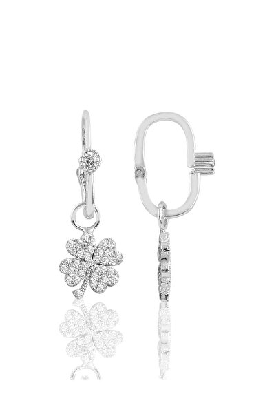 Söğütlü Silver Gümüş Rodyumlu Taşlı Yonca Göçmen Küpe Sgtl10474rodaj