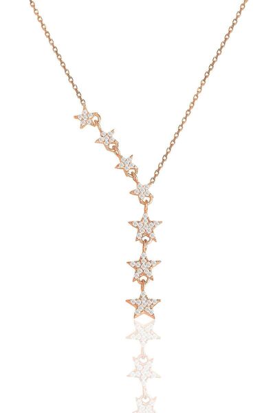 Söğütlü Silver Gümüş rose YENİ zirkon taşlı kayan yıldızlar kolye SGTL11183RO...