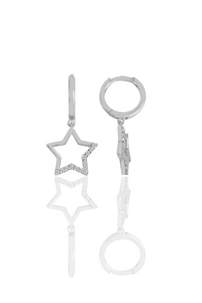 Söğütlü Silver Gümüş Rodyumlu Zirkon Taşlı Yıldız Küpe Sgtl11543rodaj