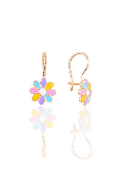 Söğütlü Silver Gümüş Rose Renkli Mineli Çengelli Papatya Çocuk Küpesi Sgtl10415roserenklı