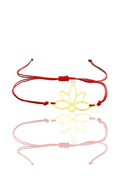 Söğütlü Silver Gümüş Altın Yaldızlı Lotus Yaşam Çiçeği Kırmızı Ipli Bileklik Sgtl12059gold