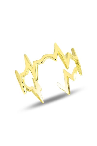 Söğütlü Silver Gümüş Altın Yaldızlı Kalp Ritmi Ayarlamalı Yüzük Sgtl11823gold