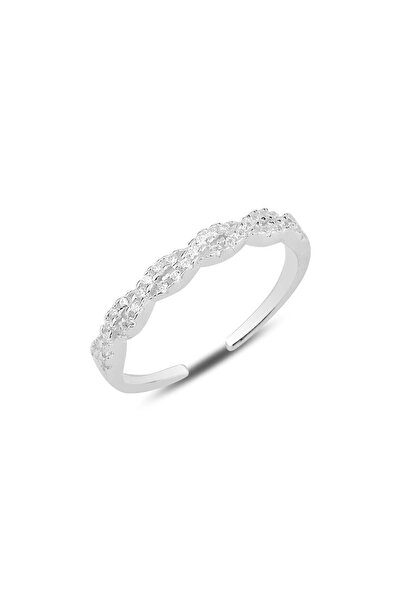 Söğütlü Silver Gümüş Rodyumlu Zirkon Taşlı Örgü Modeli Ayarlamalı Yüzük Sgtl1...