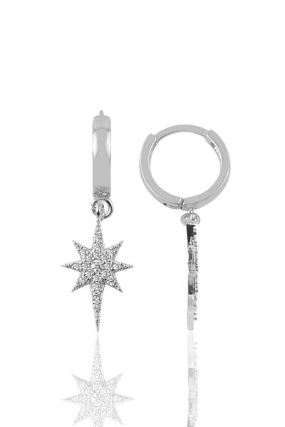 Söğütlü Silver Gümüş rodyumlu zirkon taşlı kutup yıldızı halka küpe SGTL12391...