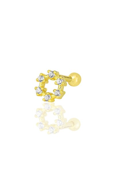 Söğütlü Silver Gümüş Altın Yaldızlı Zirkon Taşlı Simit Modeli Tragus Helix Piercing Küpe Sgtl12208gold