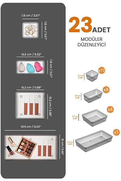 Meleni Home 23 τμχ Antracit Cosmetics Organizer κοσμημάτων και μακιγιάζ - ντουλάπι οργάνωσης