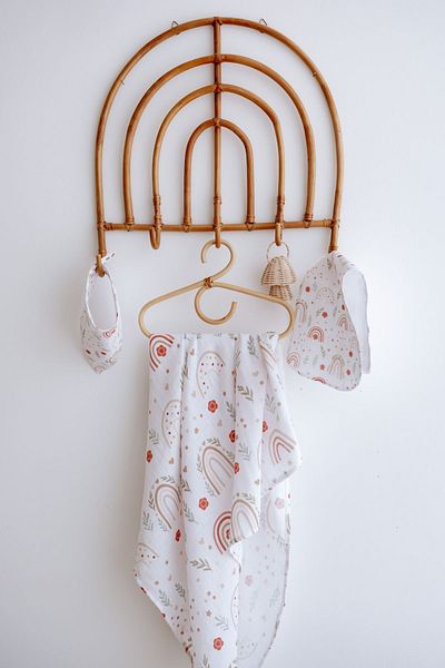 Lilabio 100% Organic Cotton Double Layer Rainbow Patterned Muslin Cover Set (100X100 Muslin-Bib-Shoulder Cloth)