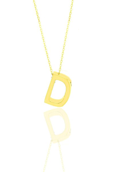 Söğütlü Silver Gümüş Altın Yaldızlı Üç Boyutlu Minimal D Harf Kolye Sgtl11180d