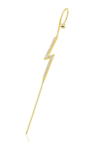 Söğütlü Silver Gümüş Altın Yaldızlı Taşlı Şimşek Modeli Gümüş Baston Küpe Sgt...