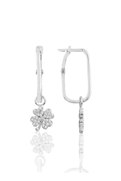 Söğütlü Silver Gümüş Rodyumlu Yonca Göçmen Küpe Sgtl10431rodaj