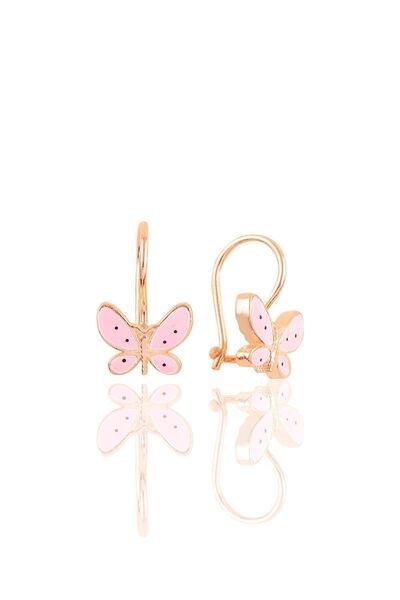 Söğütlü Silver Gümüş Rose Mineli Çengelli Gümüş Kelebek Çocuk Küpesi Sgtl10712rose