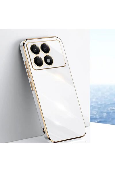 Fibaks غطاء حماية للكاميرا لهاتف Poco X6 Pro 5G بحافة لامعة ومطرز باللون الذهبي