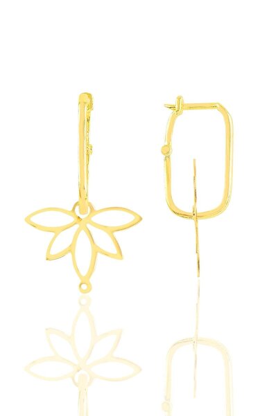 Söğütlü Silver Gümüş Altın Yaldızlı Yaşam Çiçeği Lotus Göçmen Küpe Sgtl11674gold