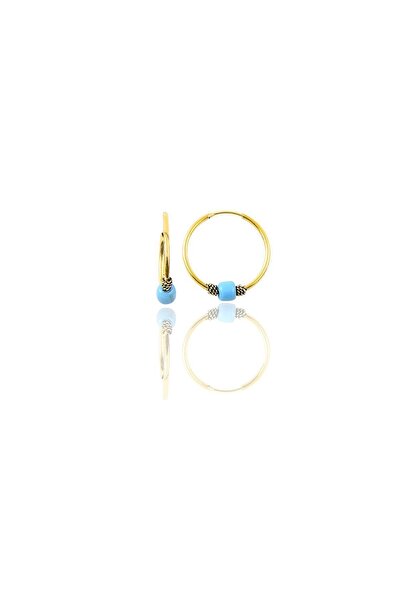 Söğütlü Silver Gümüş Altın Yaldızlı 14 Mm Turkuaz Taşlı Halka Küpe Sgtl11276gold