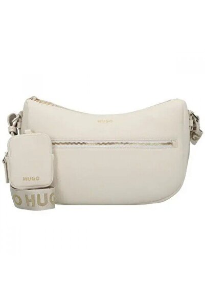 HUGO Kadın Marka Logolu Omuz Askılı Fermuar Kapamalı Beyaz Omuz Çantası 50523...