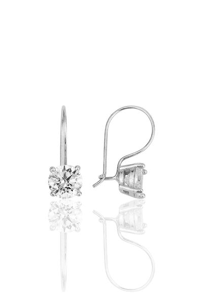 Söğütlü Silver Gümüş Rodyumlu Çengelli 6 Mm Zirkon Tek Taş Küpe Sgtl11719rodaj
