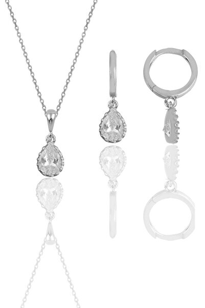 Söğütlü Silver Gümüş Rodyumlu Zirkon Taşlı Kolye Ve Küpe Ikili Set Sgtl12069r...