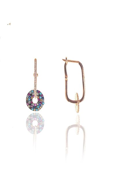 Söğütlü Silver Gümüş Yuvarlak Modeli Zirkon Taşlı Göçmen Küpe Sgtl9017renkli